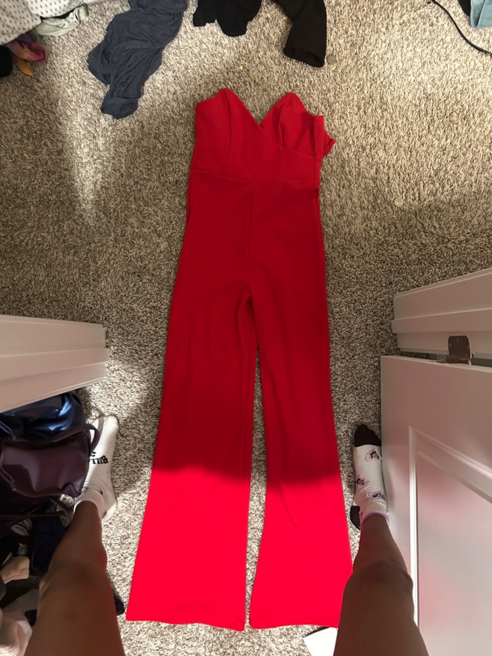 Club L London Red Strapless Wide-Leg Jumpsuit